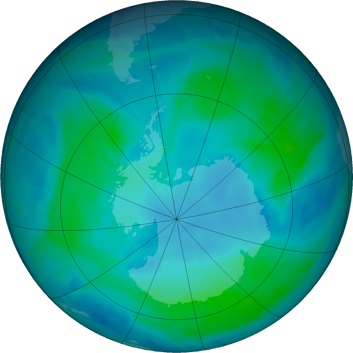 Antarctic ozone map for 06 February 2016